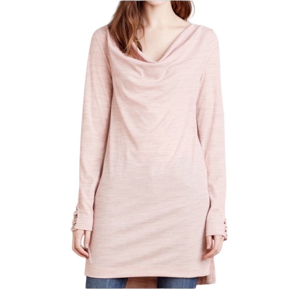 NWT Anthropologie Pure + Good Blush Pink Ribbed Cowl Neck Tunic Dress Size L